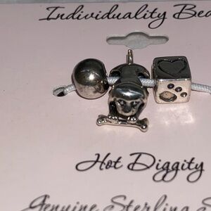 Sterling Silver Beads Charm Set of 3 - Dog w/Bone Hot Diggity Individuality  NEW